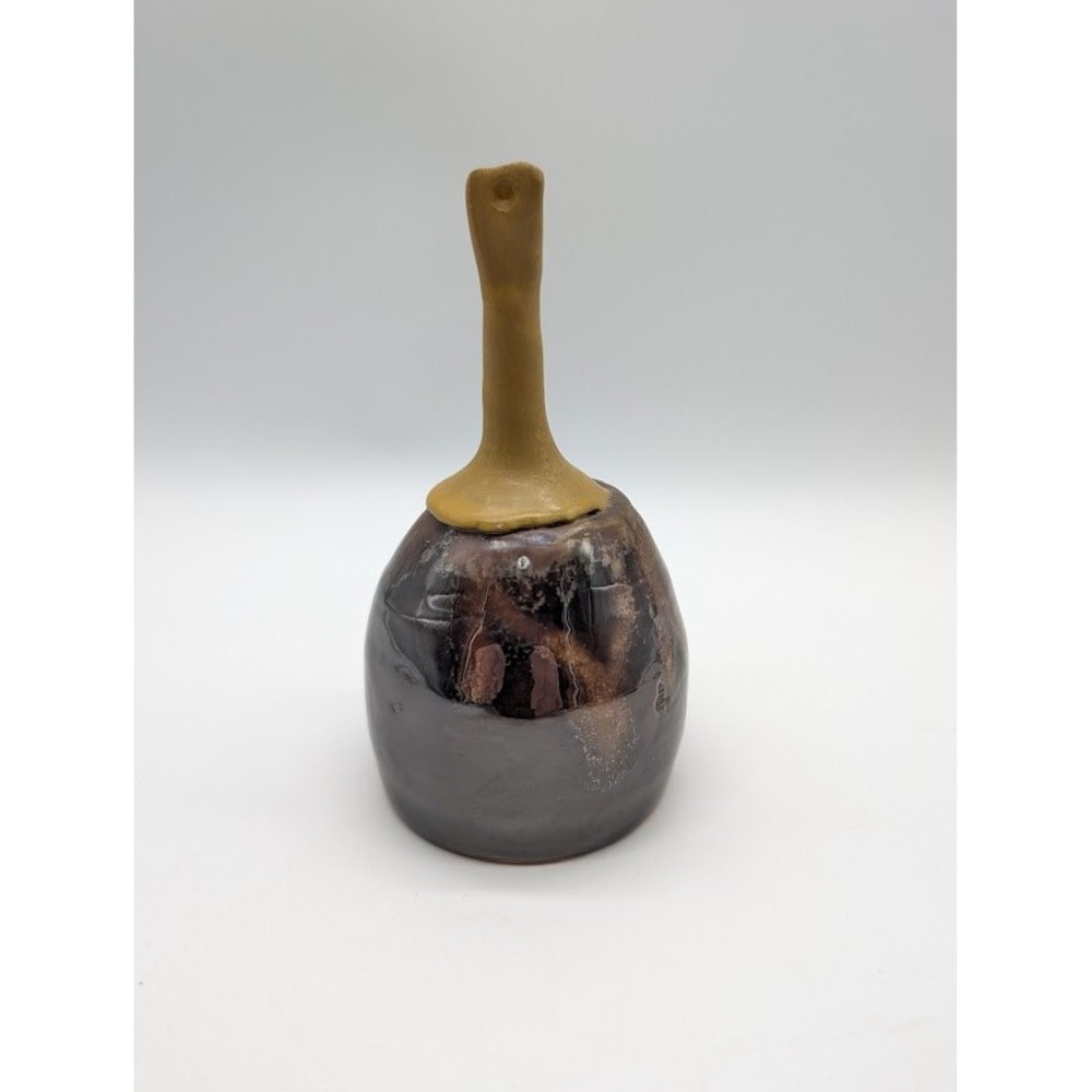 Handmade Studio Pottery Dinner Bell Glaze Ceramic Earthy Brutalist Rustic Signed